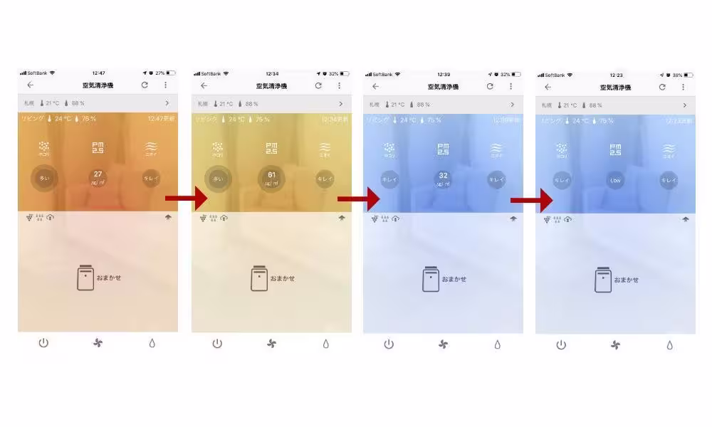 空気をきれいにした状態がわかるappの確認画面
