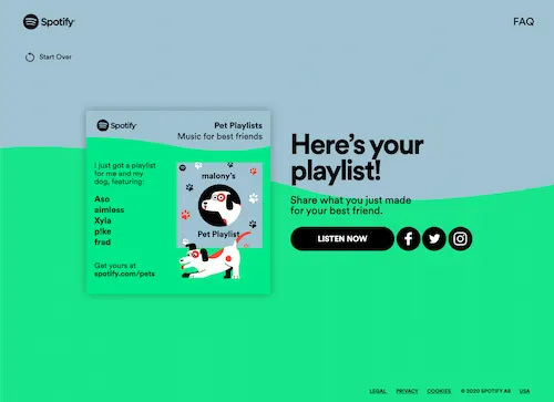 「Here's your playlist!」プレイリストが完成した画面

